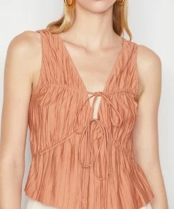 Frame-denim Cinched Crinkle Tank -- Terracotta