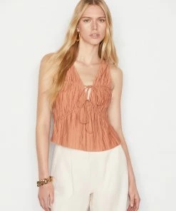 Frame-denim Cinched Crinkle Tank -- Terracotta