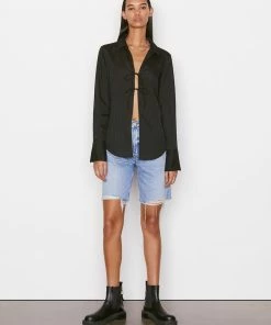 Frame-denim Delicate Tie Front Top -- Noir