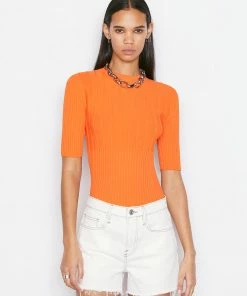 Frame-denim Mixed Rib Sweater -- Orange Crush Clothing