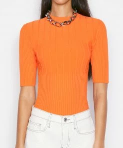 Frame-denim Mixed Rib Sweater -- Orange Crush Clothing