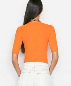 Frame-denim Mixed Rib Sweater -- Orange Crush Clothing