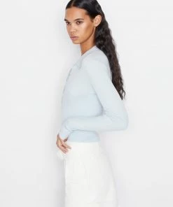 Frame-denim Shrunken Polo Sweater -- Cloud Blue