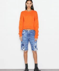 Frame-denim Clothing Oversized Crop Crew Sweater -- Orange Crush