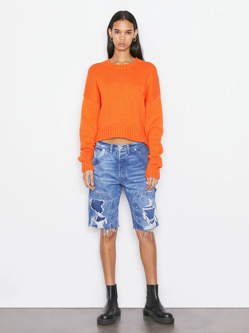 Best Pirce ❤️ Frame-denim Clothing Oversized Crop Crew Sweater -- Orange Crush ✔️ 2 Frame-denim Clothing Oversized Crop Crew Sweater -- Orange Crush