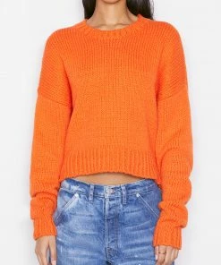 Best Pirce ❤️ Frame-denim Clothing Oversized Crop Crew Sweater -- Orange Crush ✔️ 7 Frame-denim Clothing Oversized Crop Crew Sweater -- Orange Crush