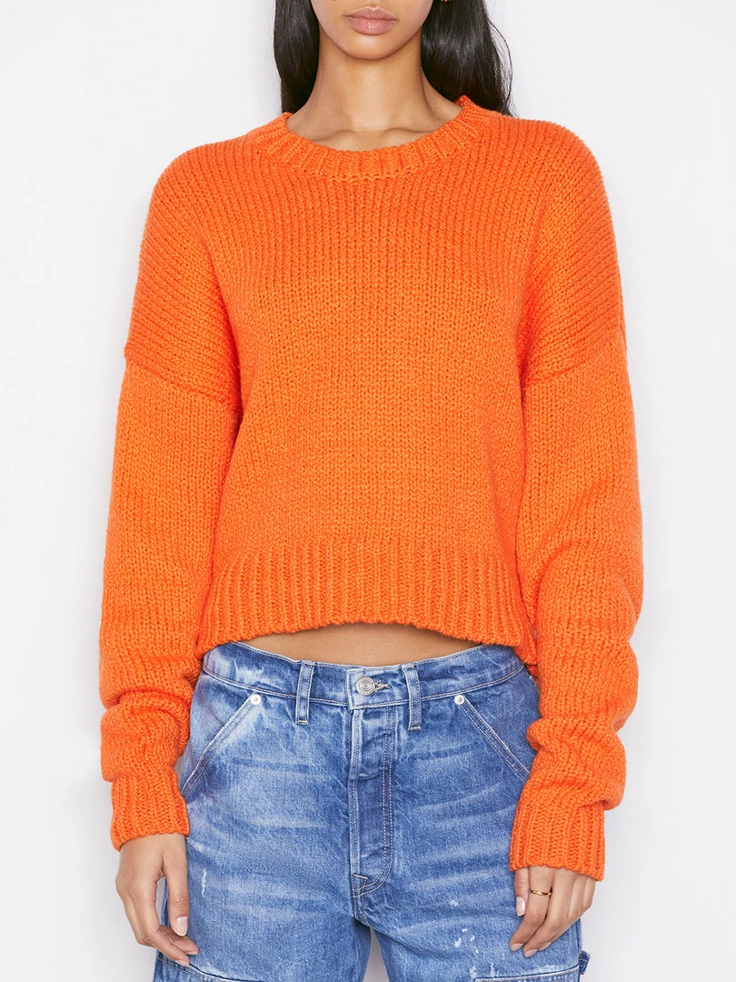 Best Pirce ❤️ Frame-denim Clothing Oversized Crop Crew Sweater -- Orange Crush ✔️ 3 Frame-denim Clothing Oversized Crop Crew Sweater -- Orange Crush