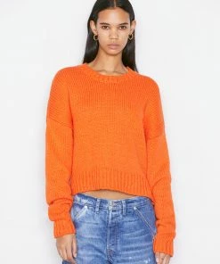 Frame-denim Clothing Oversized Crop Crew Sweater -- Orange Crush