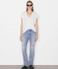 Frame-denim Le Mid Rise V Neck Tee -- Blanc