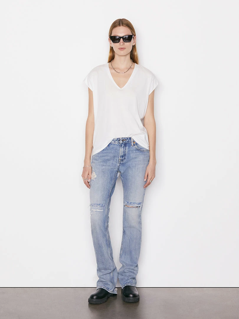 Budget π Frame-denim Le Mid Rise V Neck Tee -- Blanc π 2 Frame-denim Le Mid Rise V Neck Tee -- Blanc