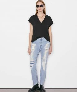 Frame-denim Women Le Mid Rise V Neck Tee -- Noir