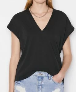 Frame-denim Women Le Mid Rise V Neck Tee -- Noir