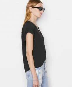 Frame-denim Women Le Mid Rise V Neck Tee -- Noir