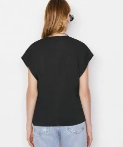 Frame-denim Women Le Mid Rise V Neck Tee -- Noir