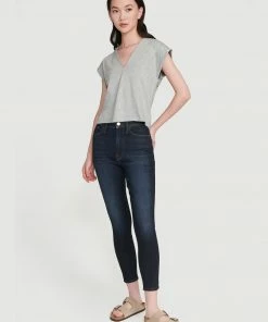 Frame-denim Le High Rise V Neck Tee -- Gris Heather