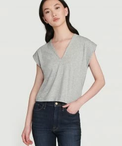 Frame-denim Le High Rise V Neck Tee -- Gris Heather