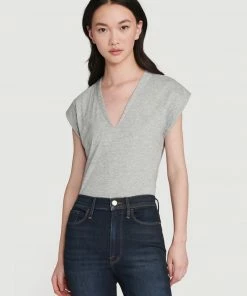 Frame-denim Le High Rise V Neck Tee -- Gris Heather