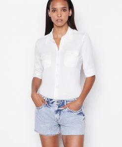 Frame-denim 70S Knit Short Sleeve Shirt -- Blanc