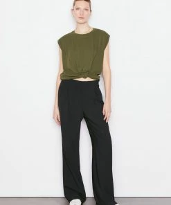 Frame-denim Women Knotted Rolled Tee -- Fatigue