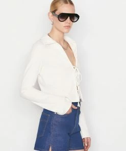 Frame-denim Women Bell Sleeve Rib Polo -- Bone