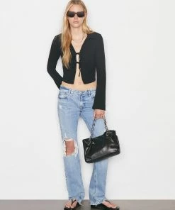 Frame-denim Bell Sleeve Rib Polo -- Noir Women
