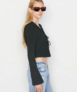 Frame-denim Bell Sleeve Rib Polo -- Noir Women