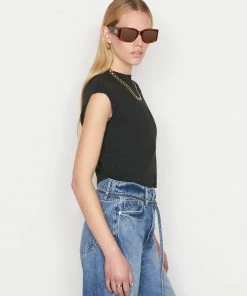 Frame-denim Women Cropped Mock Neck -- Noir