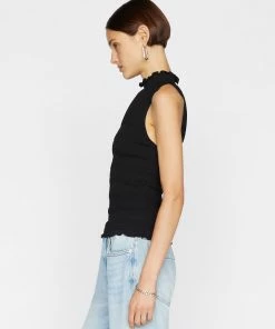 Frame-denim Women Smocked Knit Halter Top -- Noir