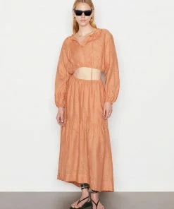 Frame-denim Eyelet Maxi Skirt -- Terracotta