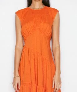 Frame-denim Gathered Seam Dress -- Orange Crush