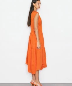 Frame-denim Gathered Seam Dress -- Orange Crush