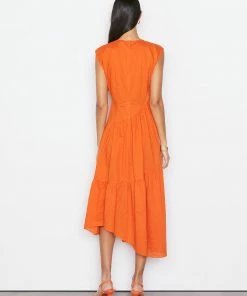 Frame-denim Gathered Seam Dress -- Orange Crush