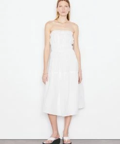 Frame-denim Smocked Midi Dress -- Blanc Women