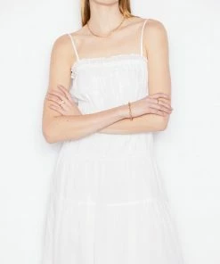 Frame-denim Smocked Midi Dress -- Blanc Women