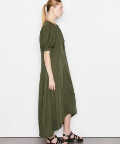 Frame-denim Tie-Neck Maxi Dress -- Fatigue