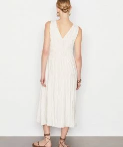 Frame-denim Cinched Crinkle Dress -- Off White
