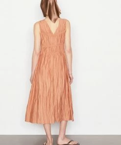 Discount π Frame-denim Cinched Crinkle π Dress -- Terracotta π© Women π 9 Frame-denim Cinched Crinkle Dress -- Terracotta Women