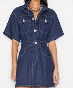 Frame-denim Women Oversized Button Detail Denim Dress -- Rinse