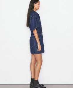Frame-denim Women Oversized Button Detail Denim Dress -- Rinse