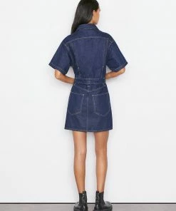 Frame-denim Women Oversized Button Detail Denim Dress -- Rinse