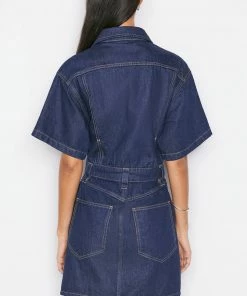 Frame-denim Women Oversized Button Detail Denim Dress -- Rinse