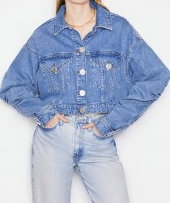 Frame-denim Ruched Sleeve Denim Jacket -- Sea Level Women