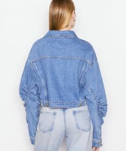 Frame-denim Ruched Sleeve Denim Jacket -- Sea Level Women