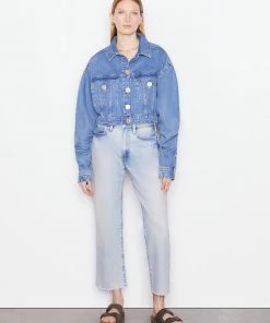 Frame-denim Ruched Sleeve Denim Jacket -- Sea Level Women